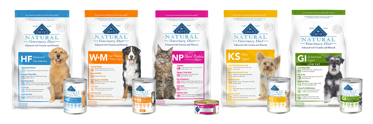 Bags and Cans of Natural Veterinary Diet™ Pet Foods
